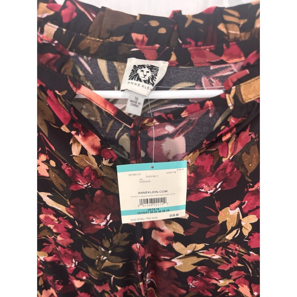 Anne Klein Floral Midi Dress Women’s Size 16 Black Multi Long Sleeve NWT $169 - Picture 4 of 5